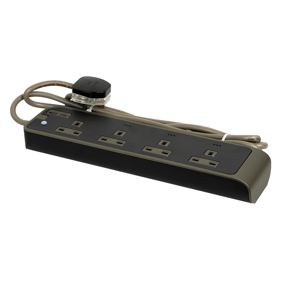 4 Outlet SMART Power Strip with Single Indicator with  3Meter Cord White with USB A+C Black Matte