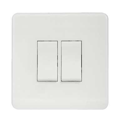 SCINTILLA 16Amp. 2Gang 2Way Switch White with White Surround