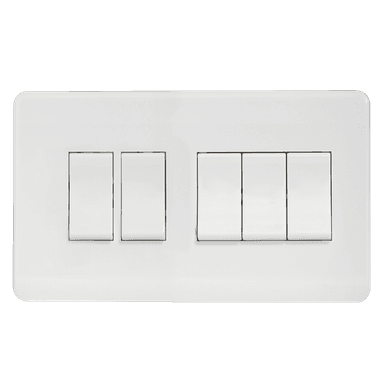 SCINTILLA 16Amp. 5Gang 2Way Switch White with White Surround