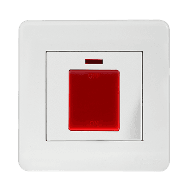 SCINTILLA 45Amp. Double Pole Switch with Indicator + Earth Bar White with White Surround