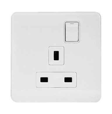 SCINTILLA 13Amp. Single Switched Socket Outlet White with White Surround