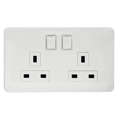SCINTILLA 13Amp. Twin Switched Socket Outlet White with White Surround