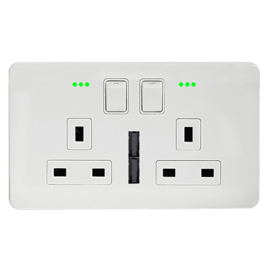 SCINTILLA 13Amp. Twin Switched Socket Outlet with Indicator + 4.2Amp. Type-A USB White with White Surround