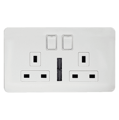 SCINTILLA 13Amp. Twin Multi Switched Socket Outlet with Indicator + 4.2Amp. Twin USB White with White Surround
