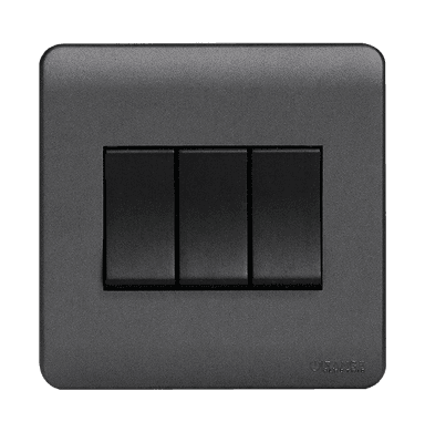 SCINTILLA 16Amp. 3Gang 1Way Switch B/Matte with GM/Matte Surround
