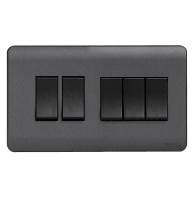 SCINTILLA 16Amp. 5Gang 1Way Switch B/Matte with GM/Matte Surround