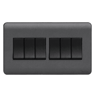 SCINTILLA 16Amp. 6Gang 1Way Switch B/Matte with GM/Matte Surround