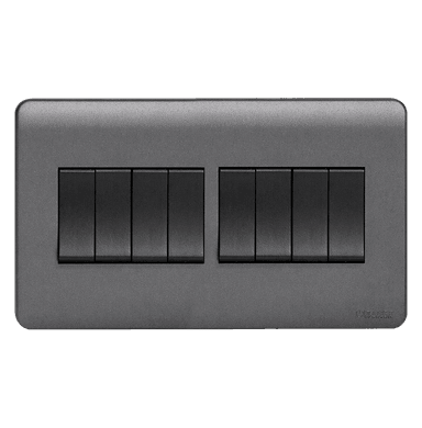 SCINTILLA 16Amp. 8Gang 1Way Switch B/Matte with GM/Matte Surround