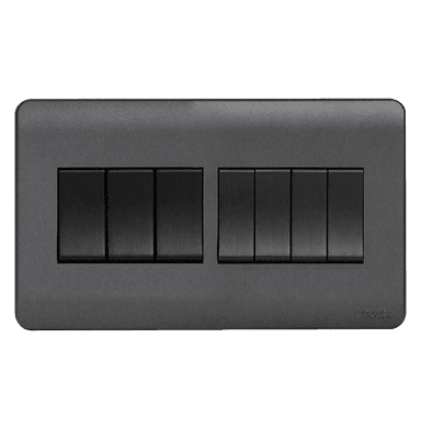 SCINTILLA 16Amp. 7Gang 2Way Switch B/Matte with GM/Matte Surround