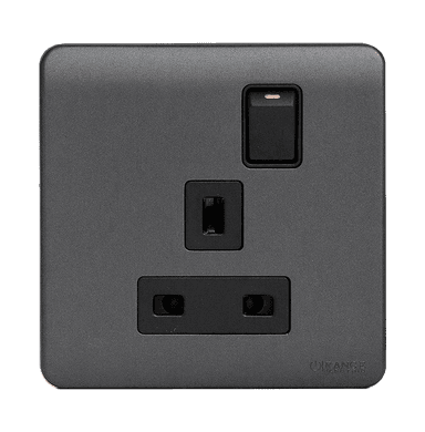 SCINTILLA 13Amp. Single Switched Socket Outlet B/Matte with GM/Matte Surround