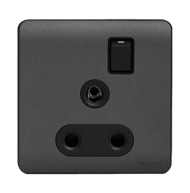 SCINTILLA 15Amp. Single Switched Socket Outlet B/Matte with GM/Matte Surround