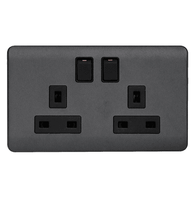 SCINTILLA 13Amp. Twin Switched Socket Outlet B/Matte with GM/Matte Surround