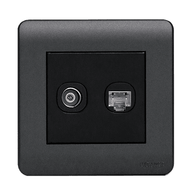 SCINTILLA 2Gang TV Co-Axial (75Ohm) + Data Outlet B/Matte with GM/Matte Surround