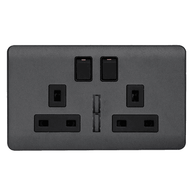 SCINTILLA 13Amp. Twin Multi Switched Socket Outlet with Indicator + 4.2Amp. Twin USB B/Matte with GM/Matte Surround