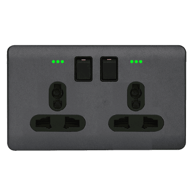 SCINTILLA 13Amp. Twin Multi Switched Socket Outlet with Indicator B/Matte with GM/Matte Surround
