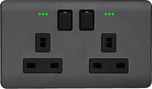 SCINTILLA 13Amp. Twin Switched Socket Outlet with Indicator B/Matte with GM/Matte Surround