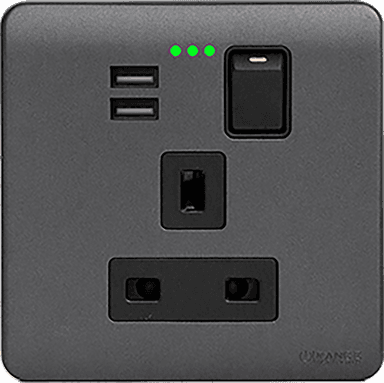 SCINTILLA 13Amp. Single Switched Socket Outlet with Indicator + 3.4Amp. Type-A USB B/Matte with GM/Matte Surround
