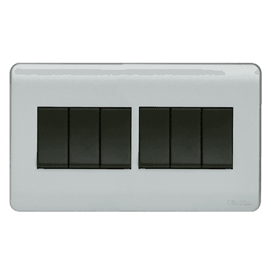 SCINTILLA 16Amp. 6Gang 1Way Switch B/Matte with S/Matte Surround