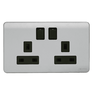 SCINTILLA 13Amp. Twin Switched Socket Outlet B/Matte with S/Matte Surround