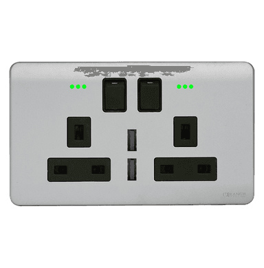SCINTILLA 13Amp. Twin Switched Socket Outlet with Indicator + 4.2Amp. Type-A USB B/Matte with S/Matte Surround