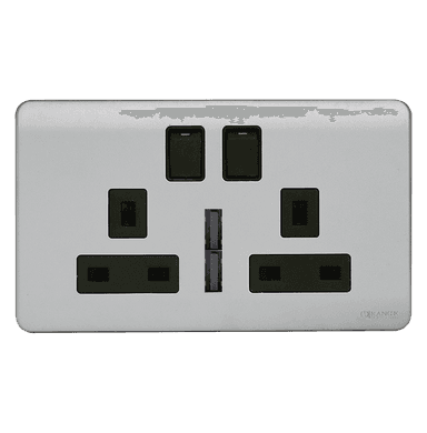 SCINTILLA 13Amp. Twin Multi Switched Socket Outlet with Indicator + 4.2Amp. Twin USB B/Matte with S/Matte Surround
