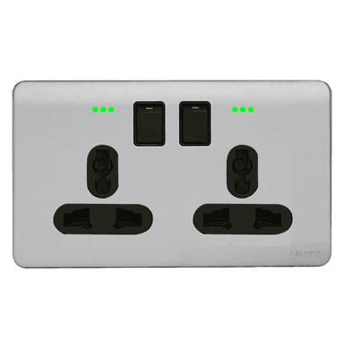 SCINTILLA 13Amp. Twin Multi Switched Socket Outlet with Indicator B/Matte with S/Matte Surround