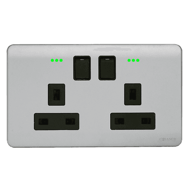 SCINTILLA 13Amp. Twin Switched Socket Outlet with Indicator B/Matte with S/Matte Surround