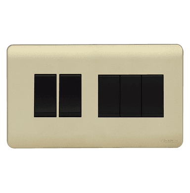 SCINTILLA 16Amp. 5Gang 1Way Switch B/Matte with Gld/Matte Surround