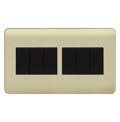 SCINTILLA 16Amp. 6Gang 1Way Switch B/Matte with Gld/Matte Surround