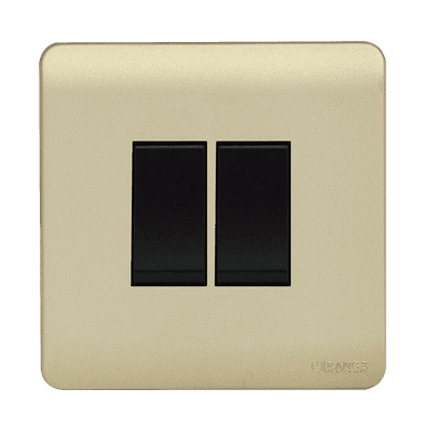 SCINTILLA 16Amp. 2Gang 2Way Switch B/Matte with Gld/Matte Surround