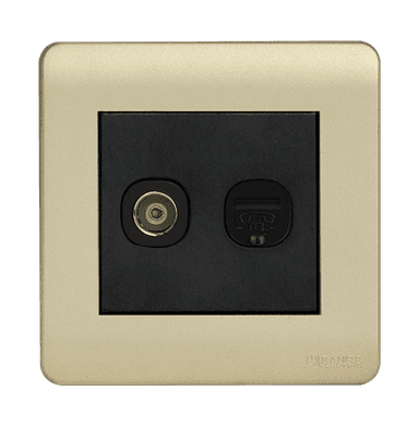 SCINTILLA 2Gang TV Co-Axial (75Ohm) + Telephone Outlet B/Matte with Gld/Matte Surround