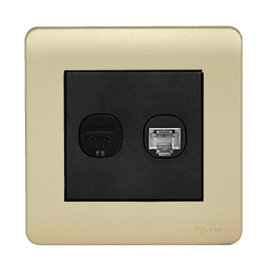 SCINTILLA 2Gang Telephone + Data Outlet B/Matte with Gld/Matte Surround