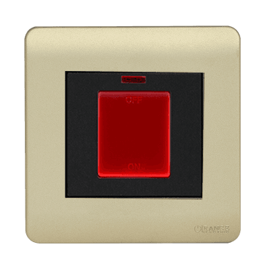 SCINTILLA 45Amp. Double Pole Switch with Indicator + Earth Bar B/Matte with Gld/Matte Surround