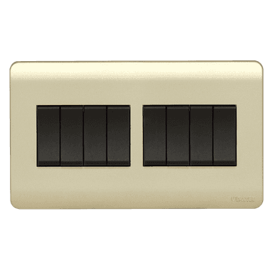 SCINTILLA 16Amp. 8Gang 1Way Switch B/Matte with Gld/Matte Surround