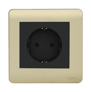 SCINTILLA 16Amp. Schuko Socket Outlet B/Matte with Gld/Matte Surround