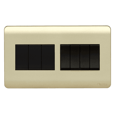 SCINTILLA 16Amp. 7Gang 2Way Switch B/Matte with Gld/Matte Surround