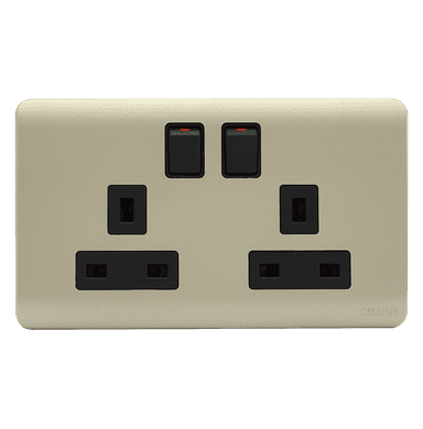 SCINTILLA 13Amp. Twin Switched Socket Outlet B/Matte with Gld/Matte Surround