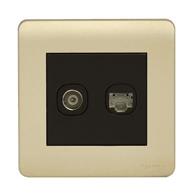 SCINTILLA 2Gang TV Co-Axial (75Ohm) + Data Outlet B/Matte with Gld/Matte Surround