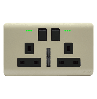 SCINTILLA 13Amp. Twin Switched Socket Outlet with Indicator + 4.2Amp. Type-A USB B/Matte with Gld/Matte Surround