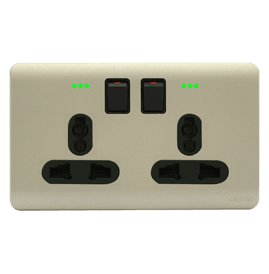 SCINTILLA 13Amp. Twin Multi Switched Socket Outlet with Indicator B/Matte with Gld/Matte Surround