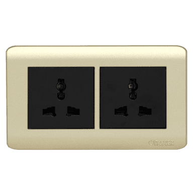 SCINTILLA 13Amp. Twin Multi Unswitched Socket Outlet B/Matte with Gld/Matte Surround