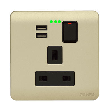 SCINTILLA 13Amp. Single Switched Socket Outlet with Indicator + 3.4Amp. Type-A USB B/Matte with Gld/Matte Surround