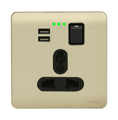 SCINTILLA 13Amp. Single Multi Switched Socket Outlet with Indicator + 3.4Amp. Type-A  USB B/Matte with Gld/Matte Surround