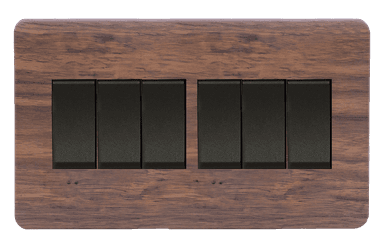 SCINTILLA 16Amp. 6Gang 1Way Switch B/Matte with Kumbuk Surround
