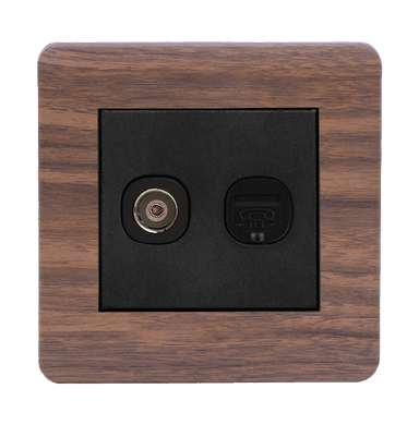SCINTILLA 2Gang TV Co-Axial (75Ohm) + Telephone Outlet B/Matte with Kumbuk Surround