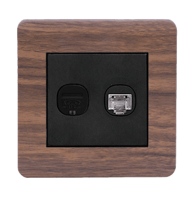 SCINTILLA 2Gang Telephone + Data Outlet B/Matte with Kumbuk Surround