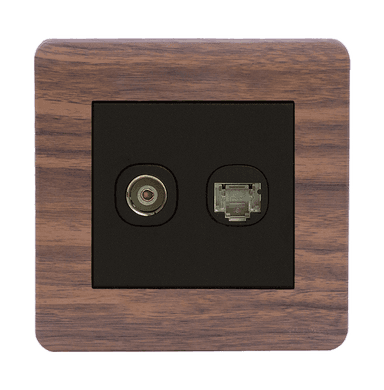 SCINTILLA 2Gang TV Co-Axial (75Ohm) + Data Outlet B/Matte with Kumbuk Surround