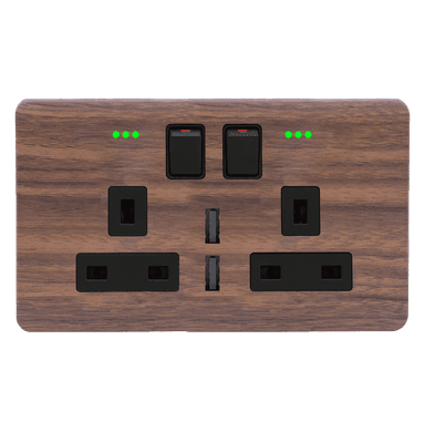 SCINTILLA 13Amp. Twin Switched Socket Outlet with Indicator + 4.2Amp. Type-A USB B/Matte with Kumbuk Surround