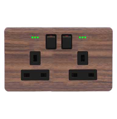 SCINTILLA 13Amp. Twin Switched Socket Outlet with Indicator B/Matte with Kumbuk Surround