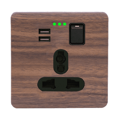 SCINTILLA 13Amp. Single Multi Switched Socket Outlet with Indicator + 3.4Amp. Type-A  USB B/Matte with Kumbuk Surround